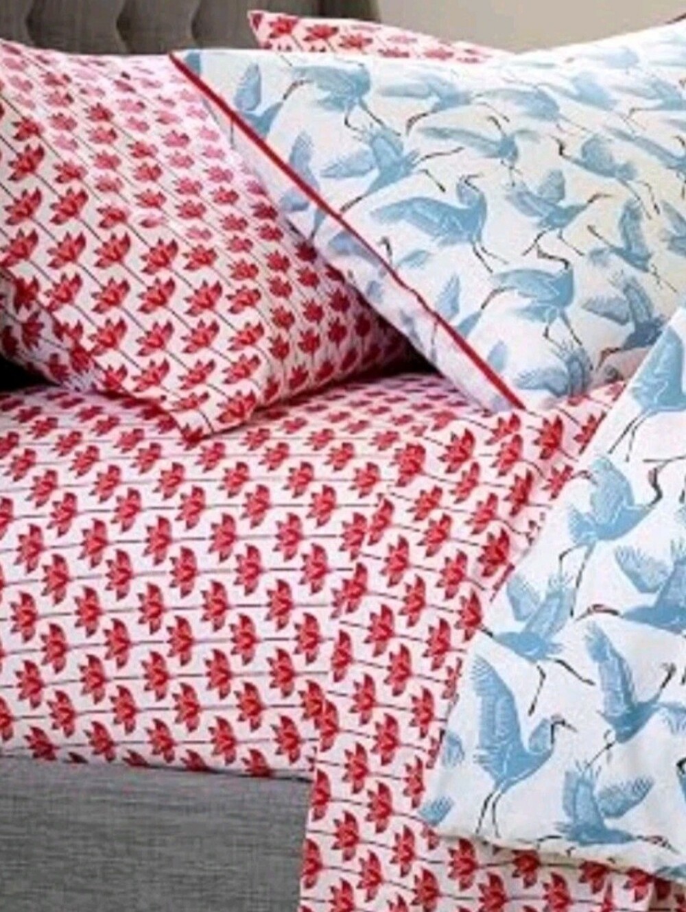 Brand New Novogratz by Utica King Size Sheet Set Long Stem Lotus Red - Picture 3 of 6